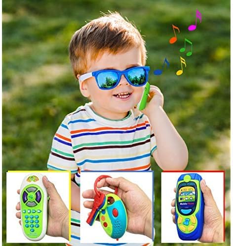 Click N' Play Pretend Play Cell Phone TV Remote & Car Key Accessory Playset for Kids with Lights Music & Sounds (Set of 3)
