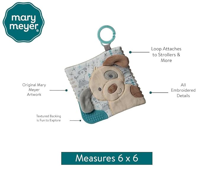 Mary Meyer Crinkle Teether Toy with Baby Paper and Squeaker, 6 x 6-Inches, Sparky Puppy