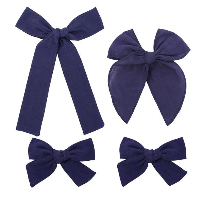 3 Styles Hair Bow Clips for Little Girls Toddler Baby Mom Women Hair Barrettes Accessories 4 Pcs Cotton Linen Bows Navy