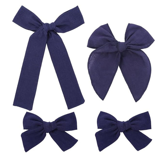 3 Styles Hair Bow Clips for Little Girls Toddler Baby Mom Women Hair Barrettes Accessories 4 Pcs Cotton Linen Bows Navy