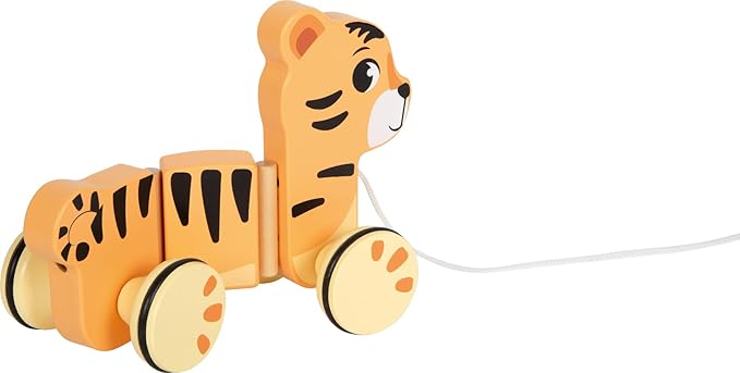 small Foot 12733 Tiger "Safari", Flexible Pull Tiger Made of FSC 100% Certified Wood, Motor Skills Toy for Children from 12 Months, Orange