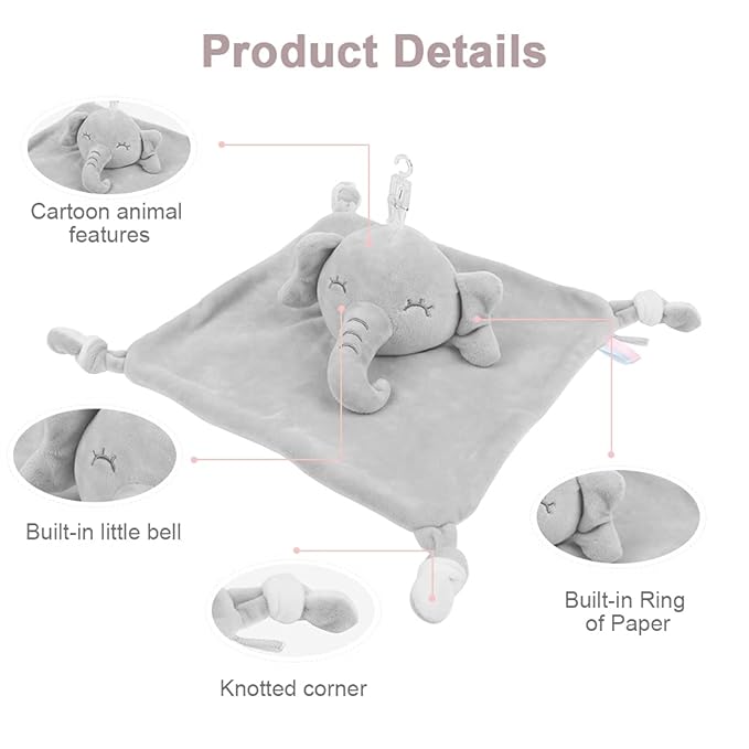 Vicloon Soft Elephant Security Blanket for Babies, Lovey Blanket Gifts for Newborn Boys and Girls, Lovie Newborn Blankie Baby Snuggle Toy Baby Elephant Stuffed Animal (Grey)