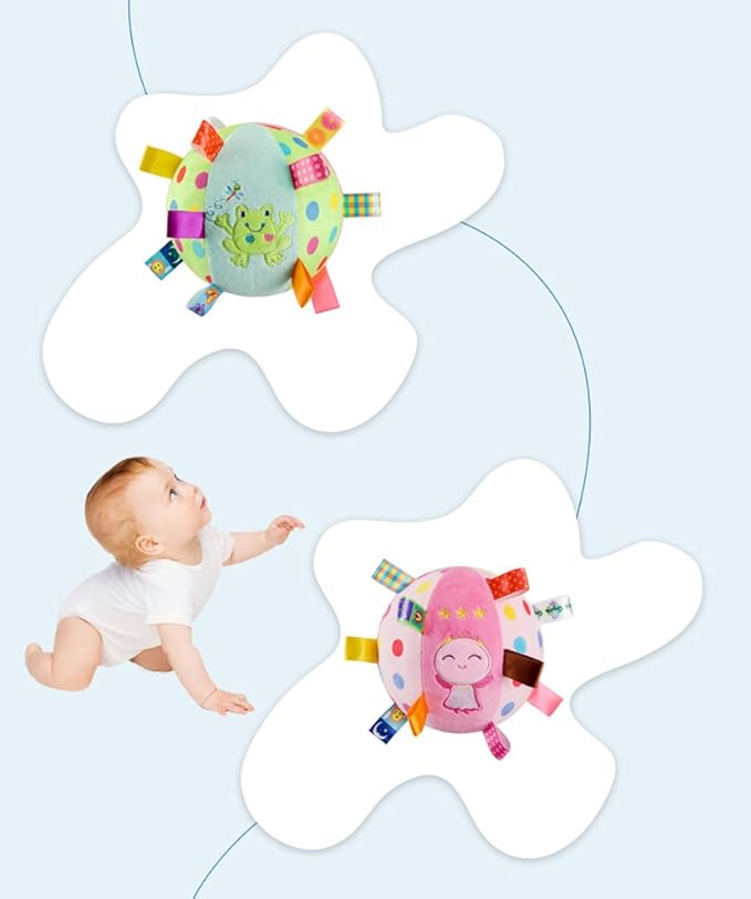Inchant Soft Rattle Ball for Babies - Toddler Plush Sensory Built-in Bell Gift Ball with Colorful Tags, Pink