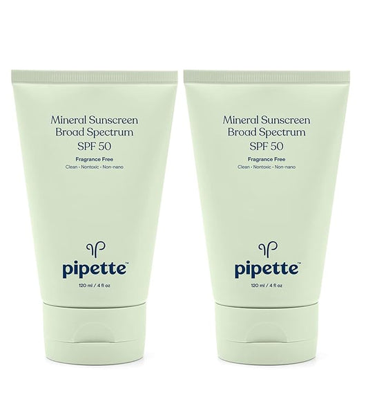 Pipette Mineral Sunscreen - SPF 50 Broad Spectrum Baby Sunblock with Non-Nano Zinc, UVB/UVA Non-Toxic Sun Protection for Kids & Sensitive Skin, 4 fl oz