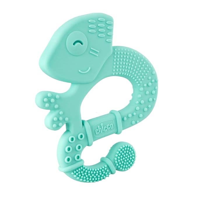 Chicco Super Soft Anneau de Dentition en Silicone avec Relief et Textures Pour bébé avec gencives sensibles, facile à saisir, ergonomique, bébé 2 Mois+, Design Iguana