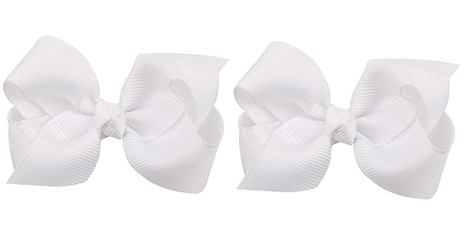 3 Inch Baby Girl Hair Bows Boutique Hair Clip Teens Toddlers Hairpin Headwear - Set of 2 (White)