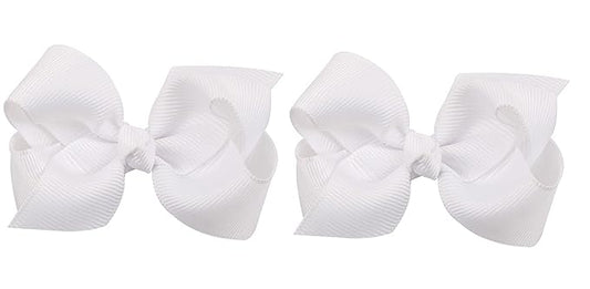 3 Inch Baby Girl Hair Bows Boutique Hair Clip Teens Toddlers Hairpin Headwear - Set of 2 (White)