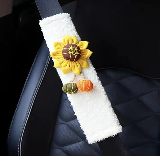 Car Seat Belt Cover Stocking Stuffers Cute Creative Toy Flower Cloud Duck Safety Seatbelt Shoulder Pad Auto Accessory Neck Cushion Protector Seatbelt Shoulder Protector Nice Gift (Sunflower)