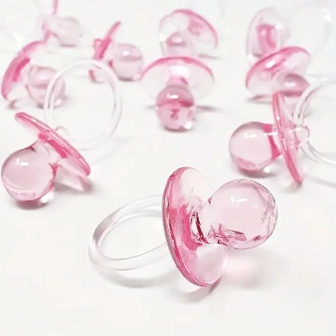 Pink Acrylic Crystal Pacifier Favors - 4 Pieces, 2'' - Adorable Party Decorations for Baby Showers and Gender Reveals