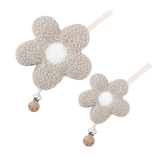 Baby Daisy Pacifier Clip Holder,Light and Soft Dummy Holder Binky Holder Handmade 2 Pack