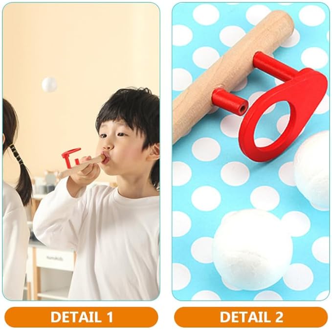 Toddmomy 4pcs Floating Blow Pipe Game, Wooden Balancing Ball Toys for Kids Speech Therapy, Breath Control Training, Sensory Fun Gift for Party Favors