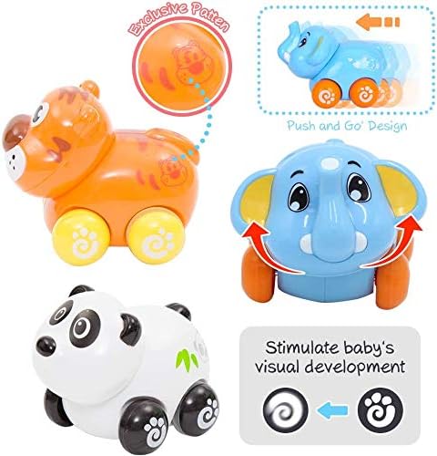 Liberty Imports 8 PCS Cartoon Animals Friction Push and Go Toy Cars Play Set for Babies and Toddlers | Cute Mini Play Vehicles Party Favors - Age 18 Months and Up