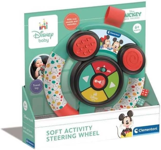 Clementoni Baby Disney Soft Steering Wheel for Children 6+ Months, with Sounds and Lights, Imitative Educational Toy Early Childhood, Stimulates Manual Ability and Cognitive Development, 17557