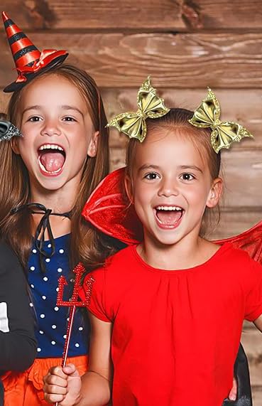Gold Hair Clips, Halloween Bat Wing Hair Bows for Girls Glitter Faux Leather Hair Clips, Cute Halloween Hair Accessories.(FJ78-Gold R)
