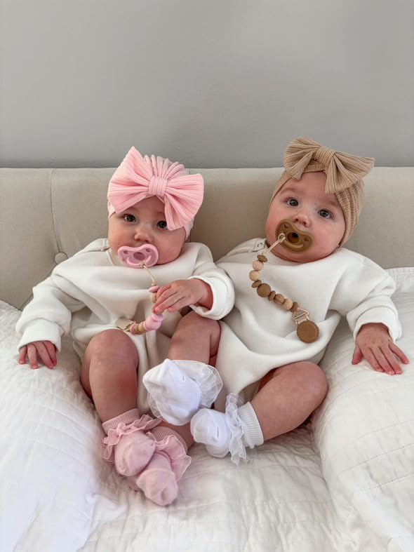 Round Silicone Pacifiers (Set of 2) – 100% Food-Grade, One-Piece Design, Soft Round Nipple, Airflow Shield, Multi-Use Pacifier & Soother for Newborns and Infants 0+ Months - Beige/Hazel - Mila & Lulu