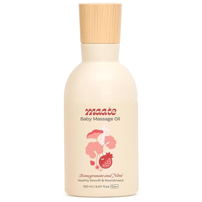 MAATE Baby Massage Oil | Enhances Bone Mineralization and Muscle Strength | Brahmi, Noni & Pomegranate Seed Oil | No Mineral Oil | 100% Natural & Vegan - 150 ml