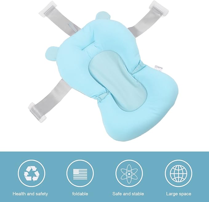 Baby Bath Cushion Pad Newborn Bathtub Mat, Nonslip Floating Seat with Support for Head, Neck, and Back,Sling, 0-12 Months (Blue Bear)