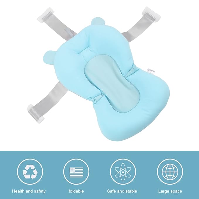 Baby Bath Seat Cushion, Floating Bath Support Mat Foldable Adjustable Infant Bath Supporter Newborn Bathtub Seat Cushion Nonslip Baby Bathtub Mat Baby Tub Pillow for 0‑12 Months