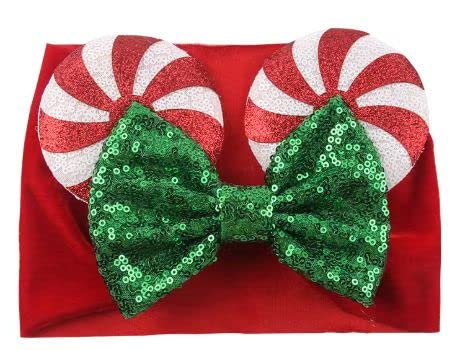 JIAHANG Christmas Mouse Ears Headwrap with Lollipop, Velvet Hair Bow Turban Knotted Headband, Baby Girl Wide Hairband for Newborn Infant Toddler, Party Headwear (christmas headwrap 2)