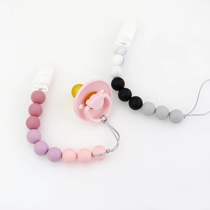 Personalized Pacifier Clip with Name, Customizable Pacifier Clip (2 Pack) (Mouse-Pink)