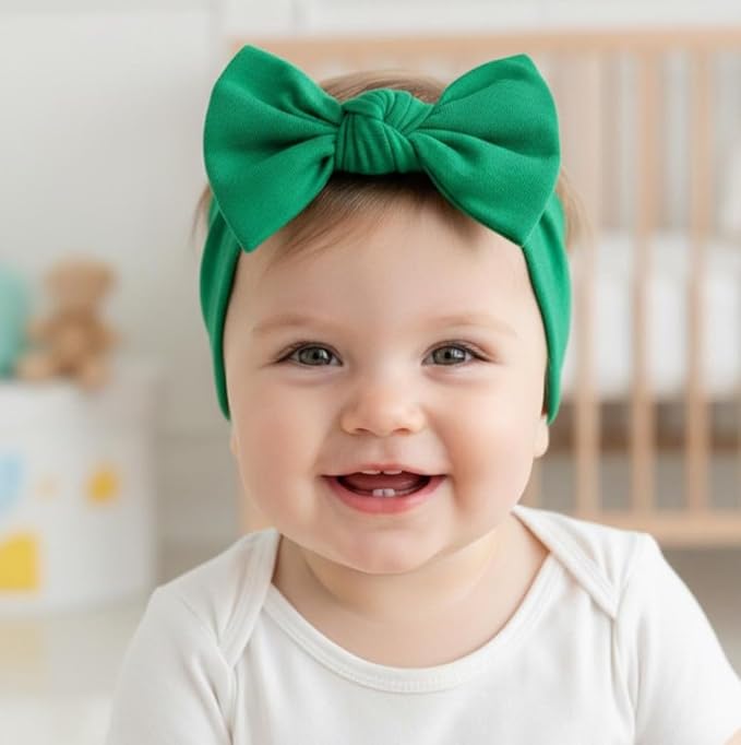 Baby Girl Headbands 0–6 Months – Newborn Infant Soft Cotton Handmade Bow Headband, Stretchy No Mark Baby Hair Accessories (Spring Green, 0-6 Month)