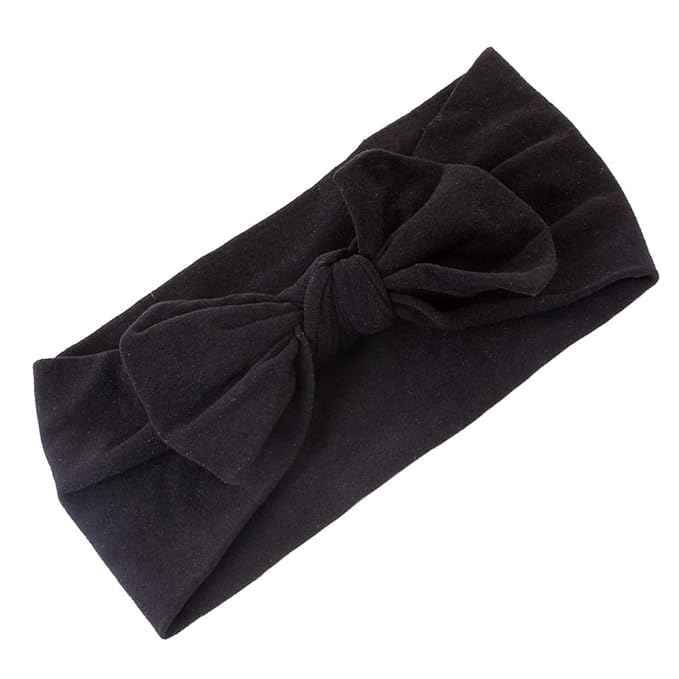 AKOAK 1 Pack Solid Color Skin-friendly Baby Headband Elastic Soft Nylon Headband Cute Baby Bow Headband (Black)