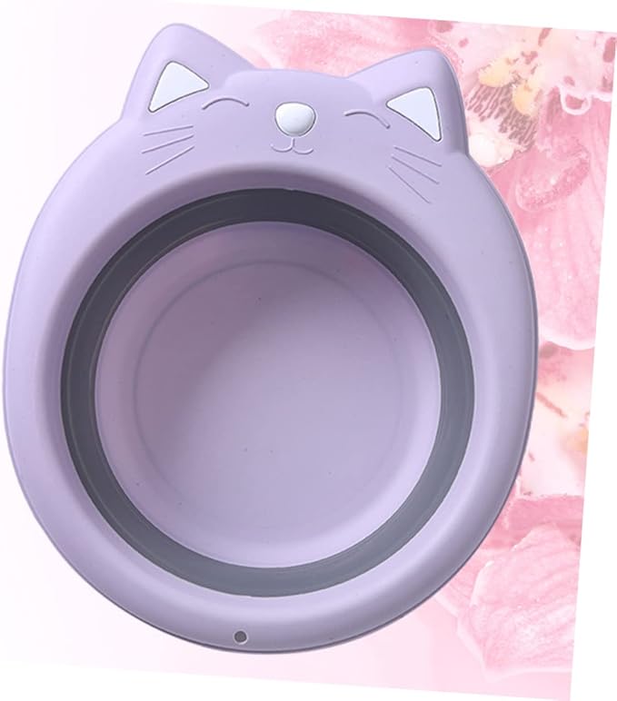 Totority Foldable Baby Wash Basin 15 Inch Cat Shape Portable Collapsible Washbasin Cartoon Design Space-Saving for Travel Home Bathing