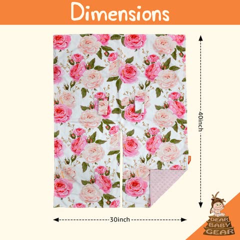 Dear Baby Gear Car Seat Cover for Boys & Girls - Baby Carseat Canopy w/Snap Opening - Infant Seat Cover - Stroller & Nursing Covers - Newborn Carrier Canopy - 40x30 (Pink Rose - Pink Dot)
