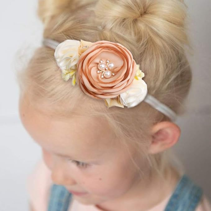 Baby Girl Floral Headband Nylon Flower Crown Elastic Hairband 3pcs Hair Accessories Gift for Girls，stretchy size 3pcs/set