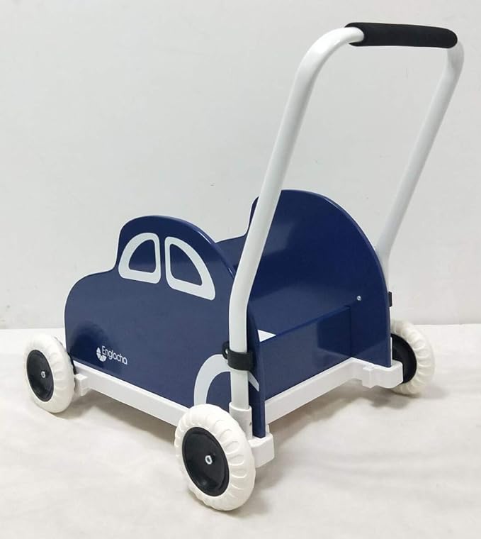 Englacha car Musical Toddler Walker, Baby Push Car with Built-in Musical Function and Speed Reduction Wheels, Blue/White