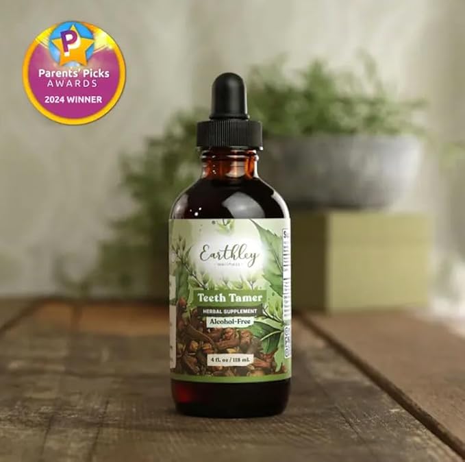 Earthley Wellness Teeth Tamer, Teething Relief for Babies & Kids, Organic Herbal Formula, Soothes Drooling, Gum Discomfort & Irritability, Sugar-Free, 3+ Month Supply (1.69 oz Glass, 500 doses)
