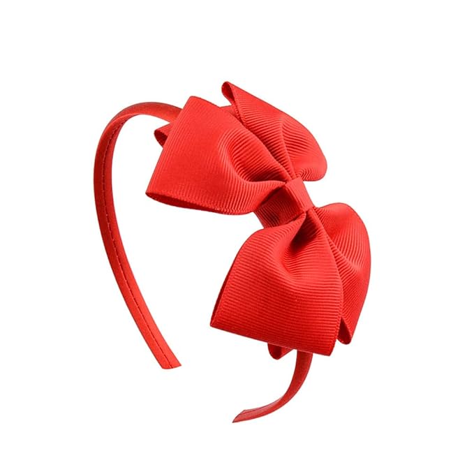 Baby Girl's 4 Inch Double Layer Bow knot Headband Pure Color Ribbed Band Hair Hoop (Red)