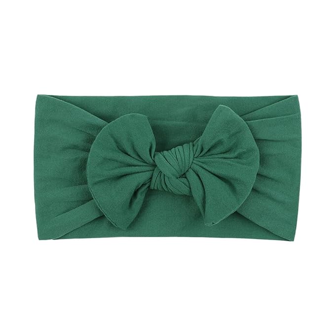 AKOAK 1 Pack Solid Color Skin-friendly Baby Headband Elastic Soft Nylon Headband Cute Baby Bow Headband (Green)