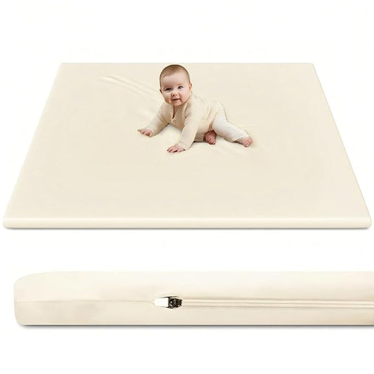 Vegan Leather Baby Play Mat Cover, 50x50 Inch, Waterproof Stylish and Just Wipe-Clean Playmat for Baby Play on Floor (Beige)