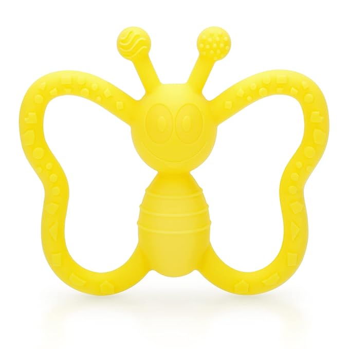 Baby Teething Toys, Butterfly Design Teether Pain Relief Toy for Newborn Babies, Freezer Safe Neutral Shower Gift, Soft Textured for Boy and Girl