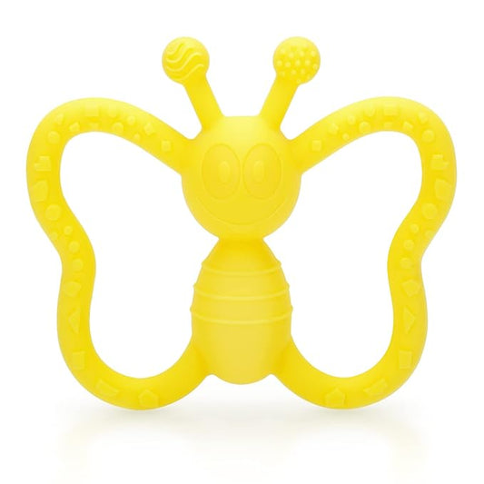 Baby Teething Toys, Butterfly Design Teether Pain Relief Toy for Newborn Babies, Freezer Safe Neutral Shower Gift, Soft Textured for Boy and Girl