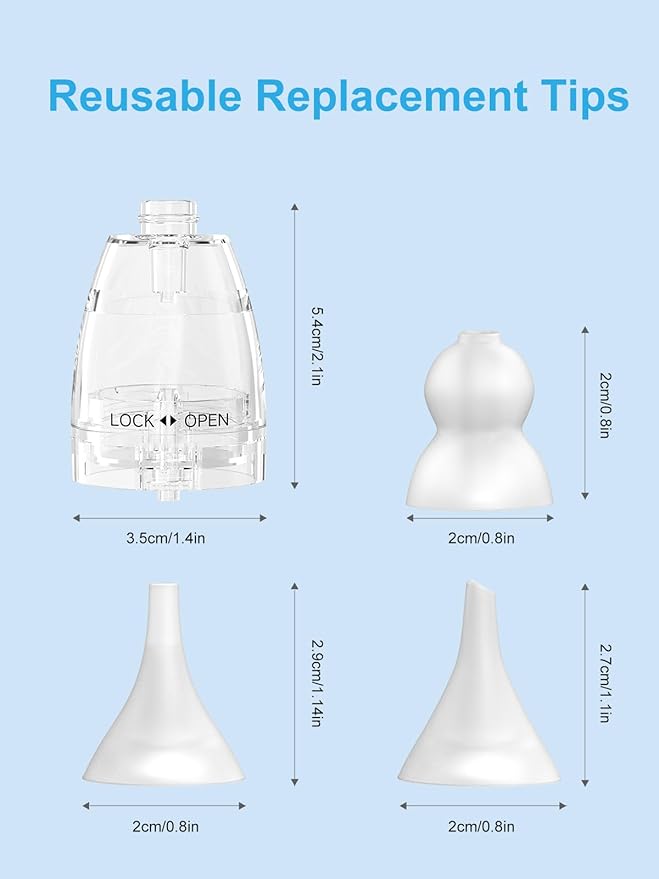 Nasal Aspirator Replacement Parts Compatible with GROWNSY, X-Bosak, Watolt Nose Sucker for Baby & Toddlers, Suction Chamber and 3pcs Silicone Tips Replacement Kit