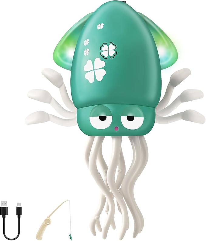 Dancing Octopus – Rechargeable, Battery-Operated with Sound & Light, Includes Fishing Rod, Obstacle Avoidance, and Lying-Down Walking Function (Green)