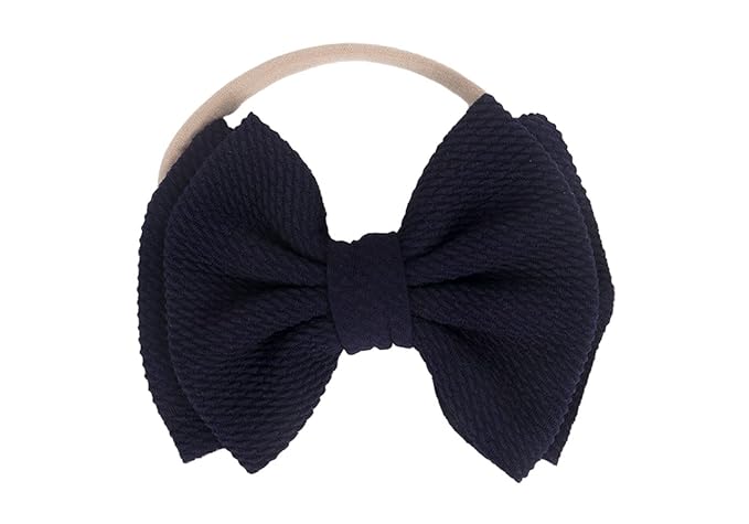 Baby Girl's 5 Inches Soft Double Bow-knot Nylon Headband Toddler Headdress for Photography Party Festivals (Navy Blue)