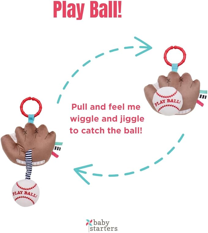 Baby Starters Magic Years Baseball Activity Toy with Pull and Jiggle Vibration, Rattle and Travel Hook, Play Ball, 7 inch