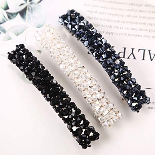 2Pcs Black Hair Clips, Handmade Rhinestone Barrettes Metal Hair Holders Clips and Barrettes for Women Girls Headwear Styling Accessories