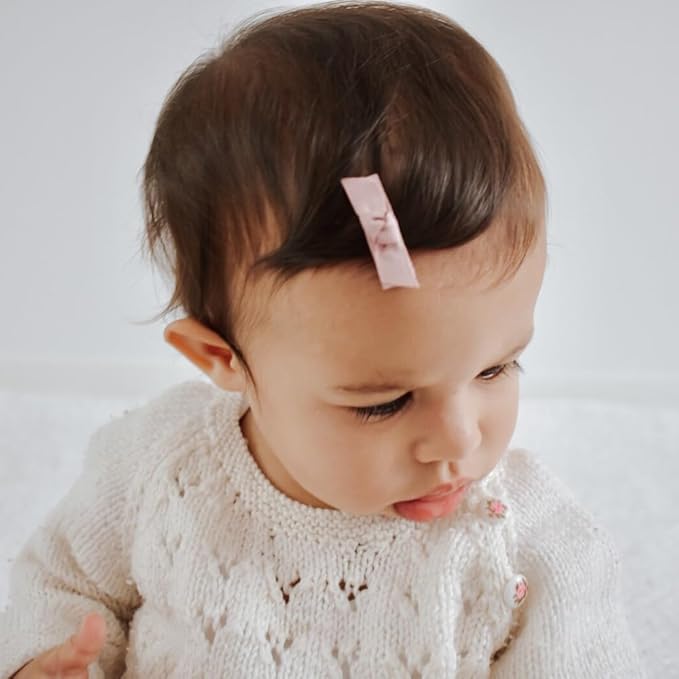 Boutique Baby Hair Clips Toddler Tiny Hair Bow Snap Clips in Fringe Bangs Fine Hair Accessories Infant Baby Girls Kids Hairbow (Bitty Bow 24 Pcs)