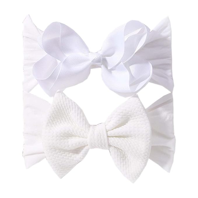 Baby Baptism Headband Lace Bow Headband Christening Headbands with Pearls TSFD30 (White Nylon Set)