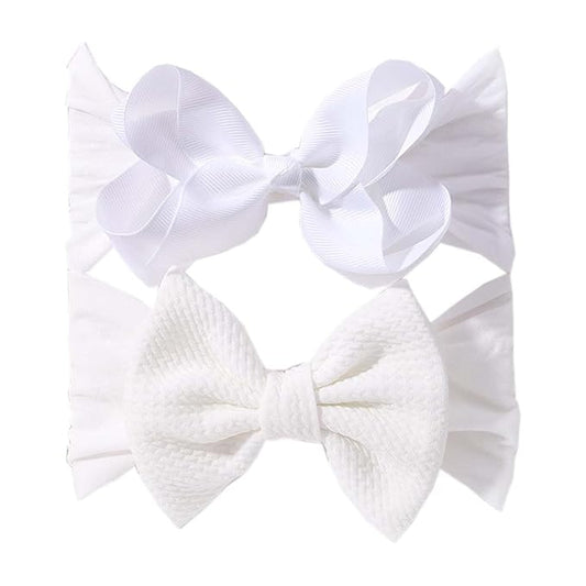 Baby Baptism Headband Lace Bow Headband Christening Headbands with Pearls TSFD30 (White Nylon Set)