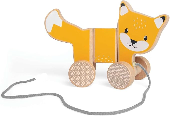 Bigjigs Toys FSC® Certified Fox Pull Along Toy - Eco-Friendly Wooden Fox with Grey Pull Cord, Quality Pull Along Toys for 1 Year Olds, Wooden Baby Toys with Non-Toxic Paints & Lacquers