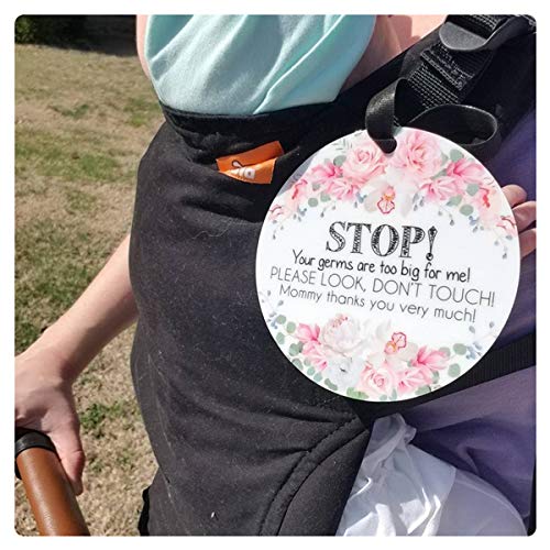 (Three Little Tots) No Touching Baby Car Seat and Stroller Two Pack- Baby Safety No Touching Car Seat Sign, Stroller Sign, Newborn Car Seat Tag- CPSIA Safety Tested (Flower/Eucalyptus)