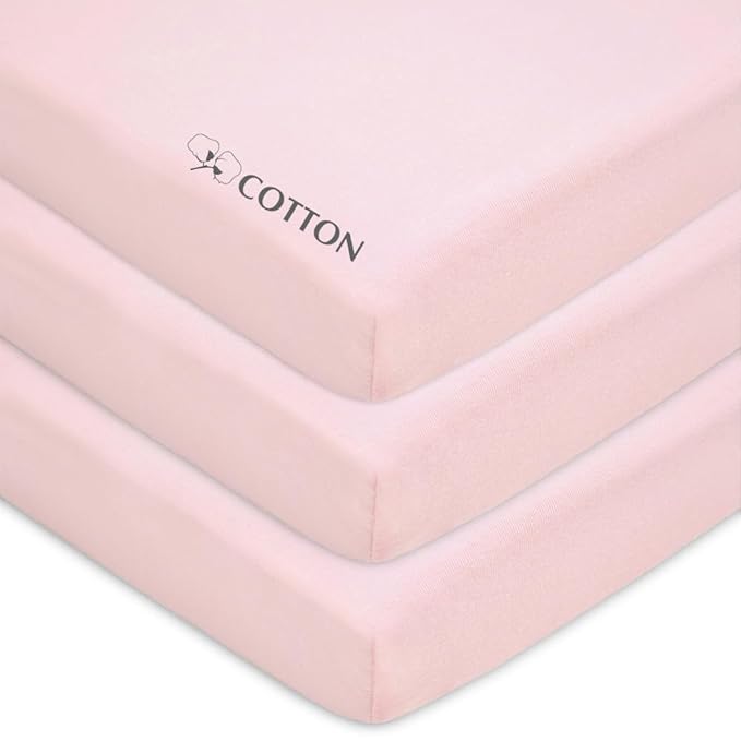 American Baby Company 3 Pack 100% Natural Cotton Fitted Pack and Play Sheets 39" x 27" - Soft & Breathable Pack N Play Sheets for Playard & Mini Crib Mattress, Pink, for Boys & Girls