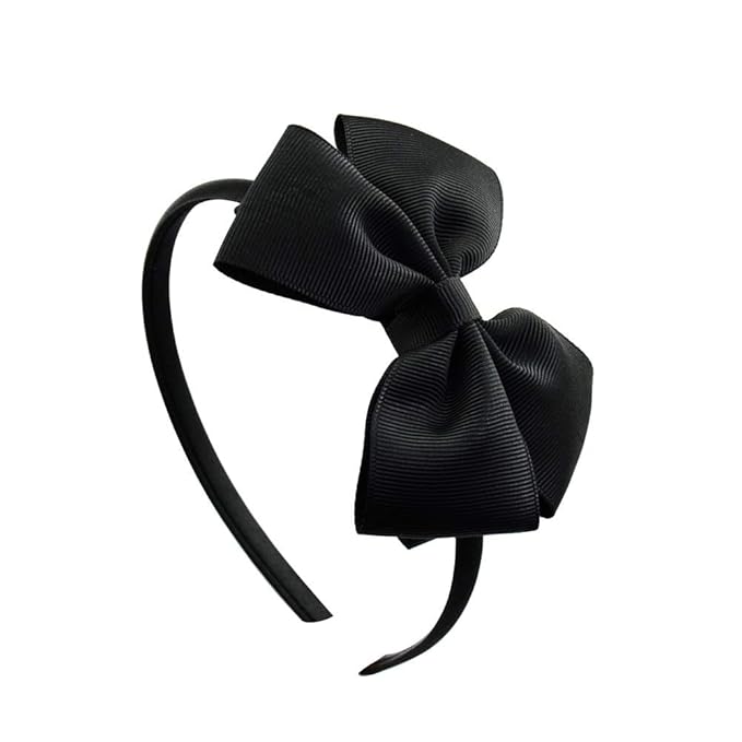 Baby Girl's 4 Inch Double Layer Bow knot Headband Pure Color Ribbed Band Hair Hoop (Black)