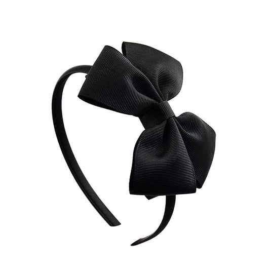 Baby Girl's 4 Inch Double Layer Bow knot Headband Pure Color Ribbed Band Hair Hoop (Black)