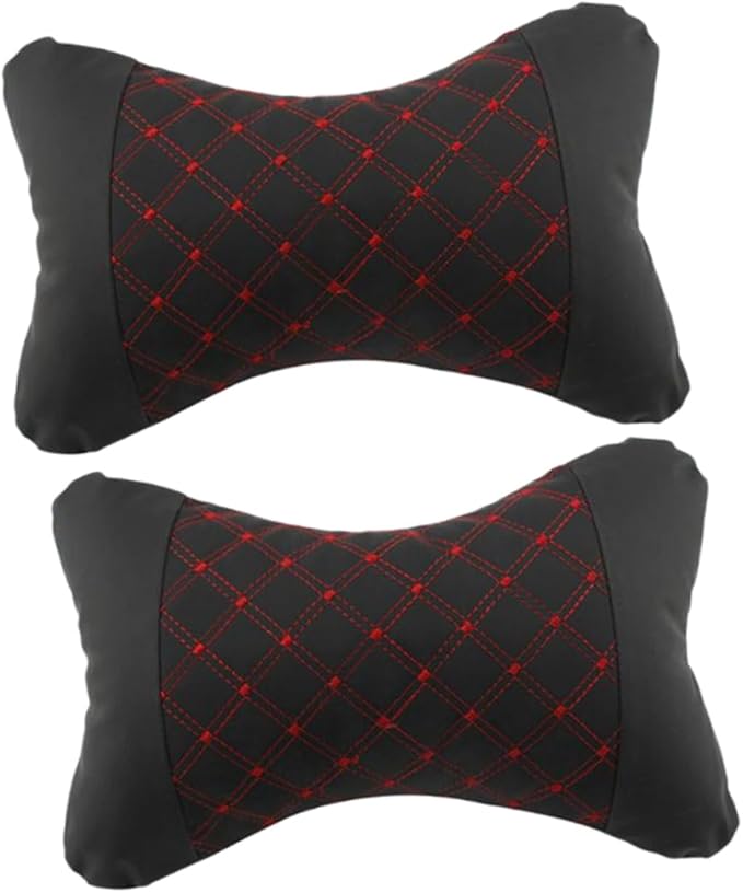 HEALLILY Car Headrest Pillow: Comfortable Neck Support Cushion for Car - Microfiber Leather Universal Fit for All Vehicles - 10 23 X 7 08 X 3 14 Inch Red Design